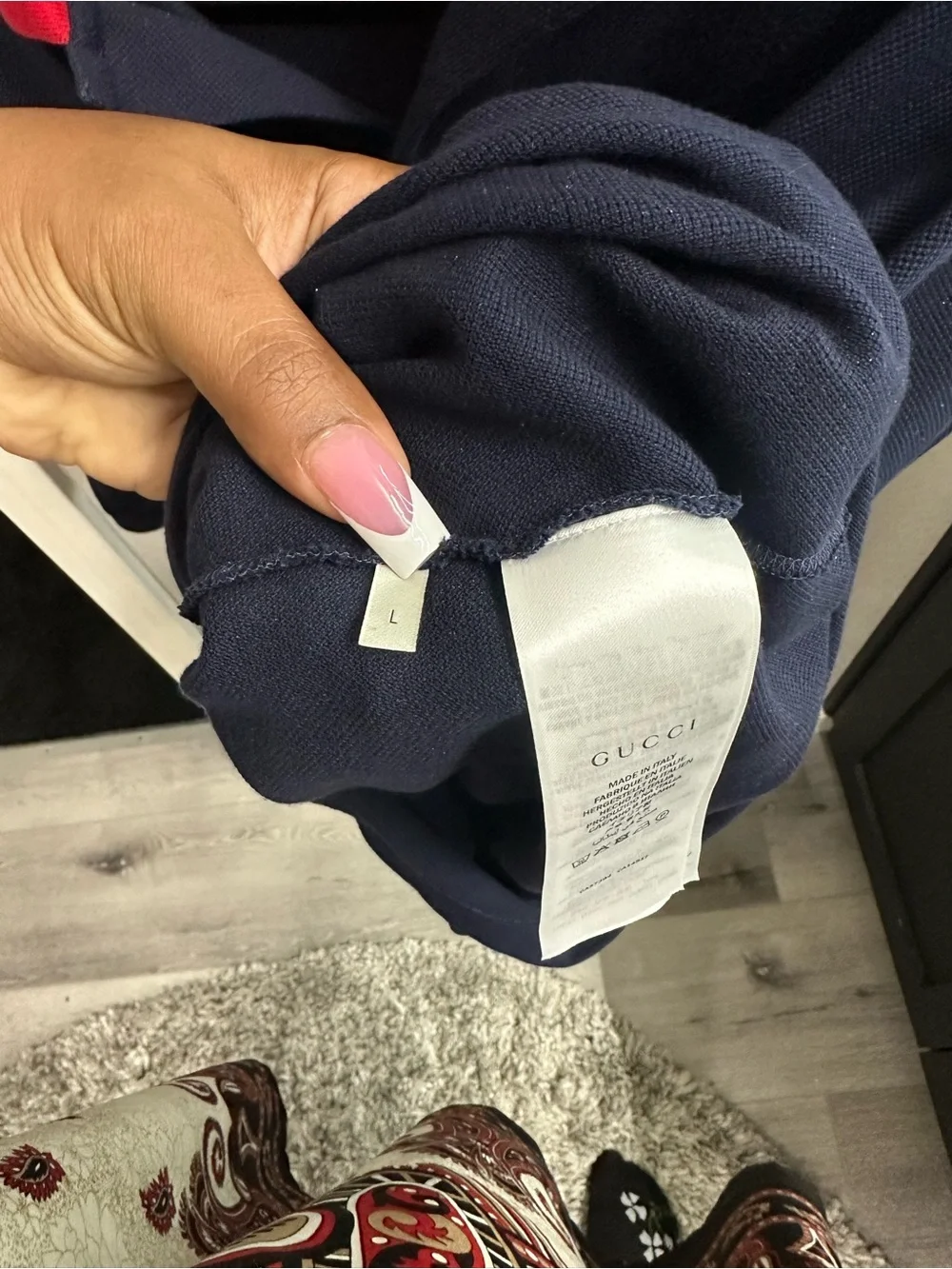 Gucci Navy Polo with Red Collar and Embroidered GG